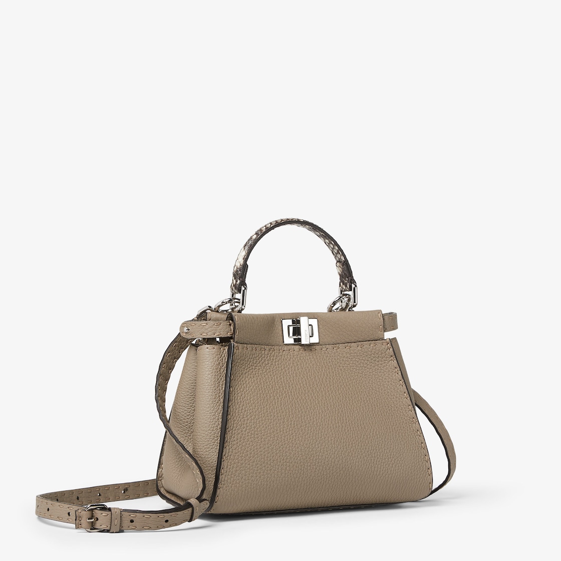 FENDI Peekaboo Mini Dove gray Selleria bag with 1048 hand-sewn topstitches - Image 4